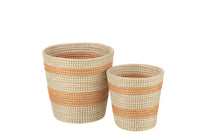 Set 3 Baskets Striped Seagrass Orange