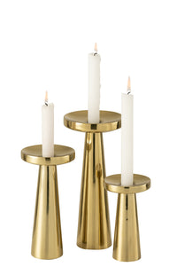 Set Of Three Candle Holders Stainless Steel Gold