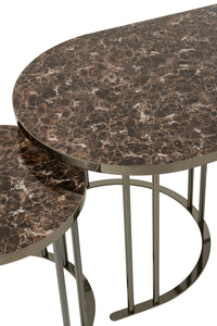 Set Of 3 Side Table Oval Silver/Brown Metal