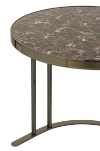 Set Of 3 Side Table Oval Silver/Brown Metal