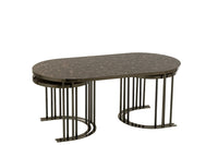 Set Of 3 Side Table Oval Silver/Brown Metal
