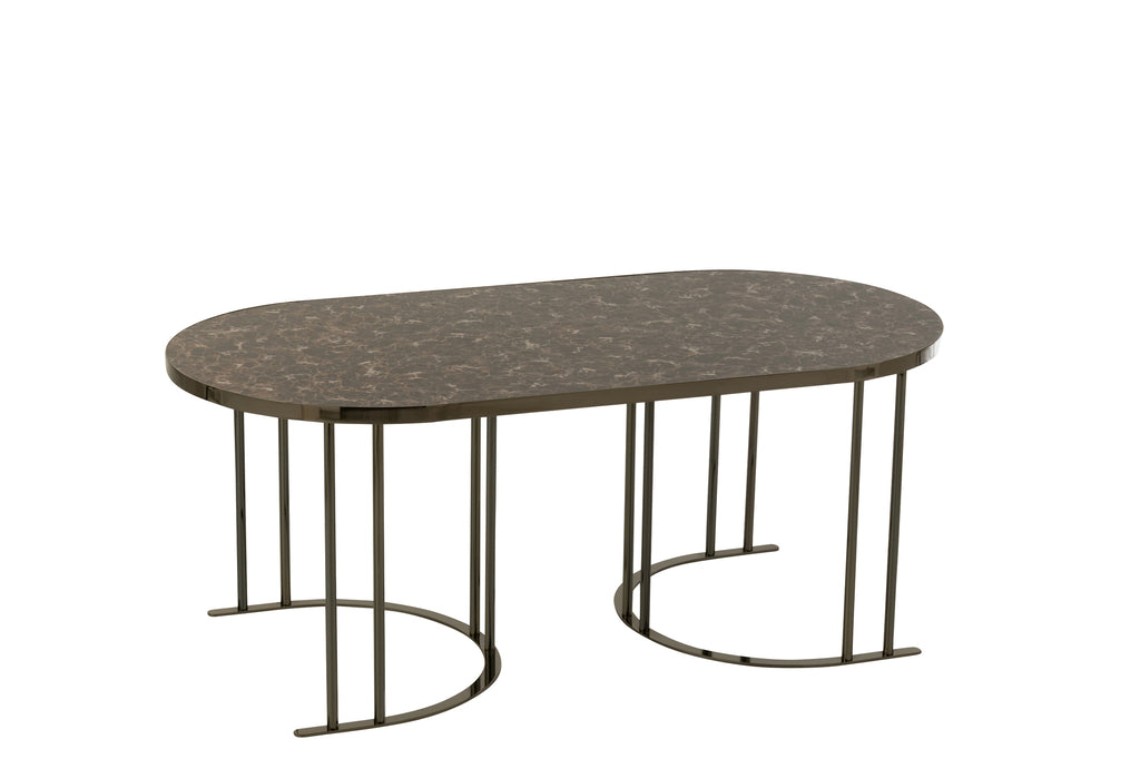 Set Of 3 Side Table Oval Silver/Brown Metal