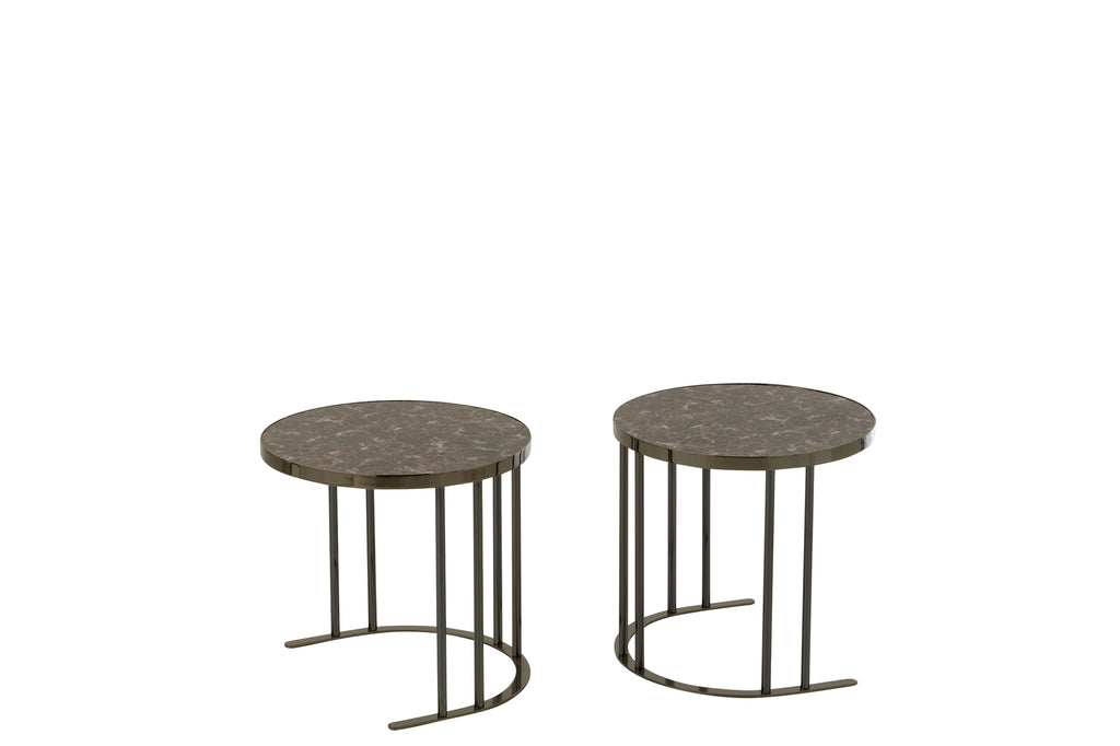 Set Of 3 Side Table Oval Silver/Brown Metal