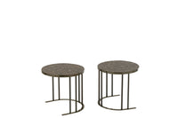 Set Of 3 Side Table Oval Silver/Brown Metal