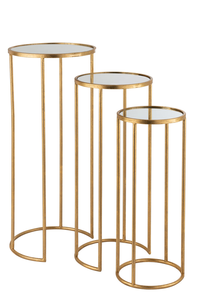 Set Of 3 Side Tables Leo Mirror Iron Gold