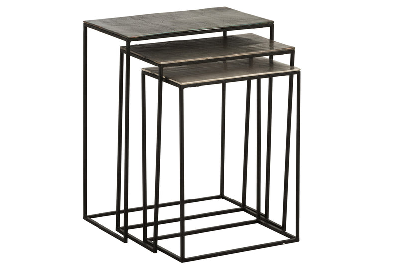 Set Of 3 Side Tables Rectangular Aluminium Black/Mix