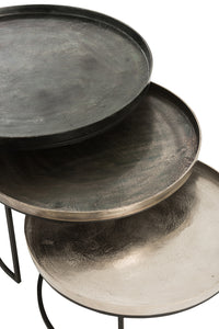 Set Of 3 Side Tables Round Aluminium Black/Mix