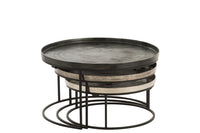 Set Of 3 Side Tables Round Aluminium Black/Mix