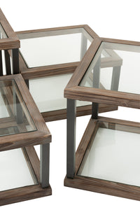 Set Of 4 Coffee Tables Wood/Glass Brown