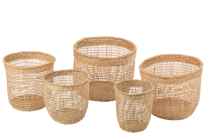 Set Of 5 Baskets Oasis Seagrass Light Natural