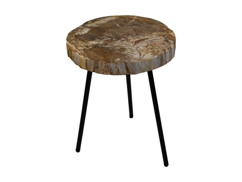 Salontafel rond - ø40-44x54 - Naturel/zwart - Steen/Metaal