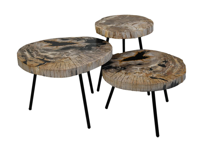 Salontafel rond - ø40-44x54 - Naturel/zwart - Steen/Metaal