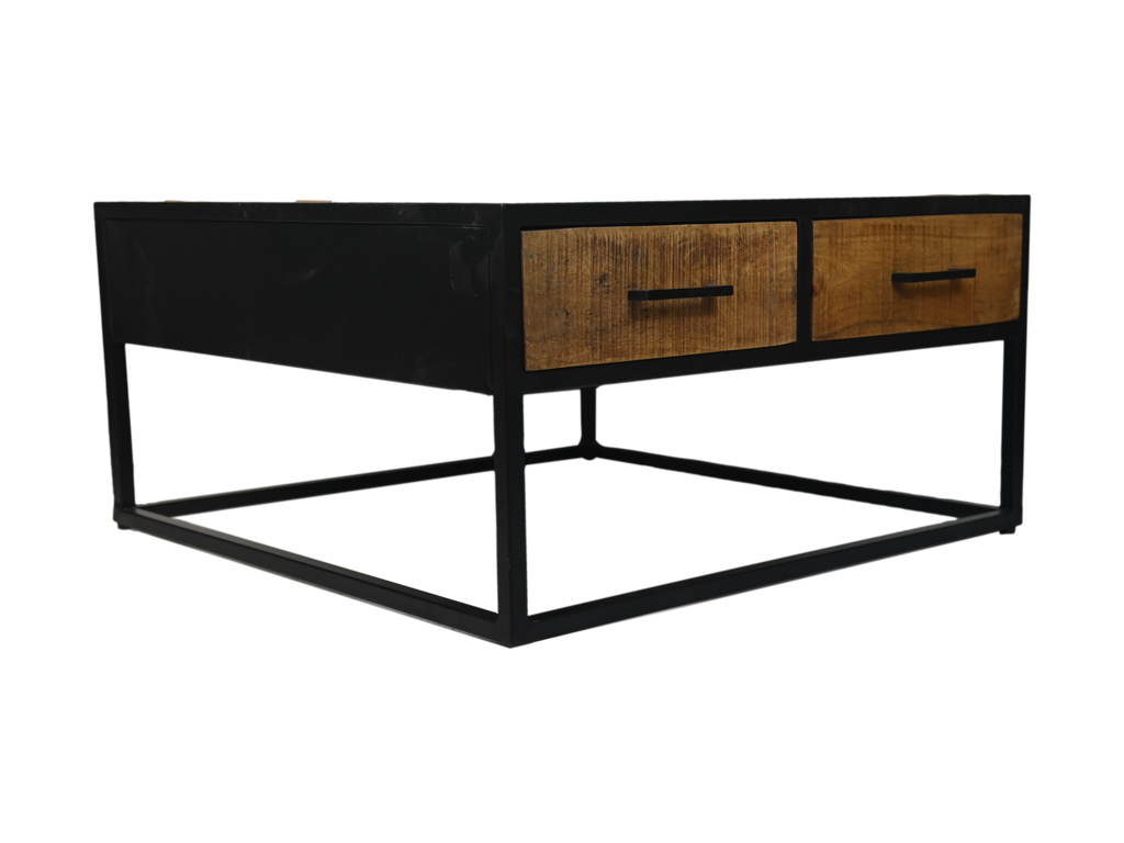 Salontafel Verona - 80x80x40 - naturel/zwart - Mangohout/metaal