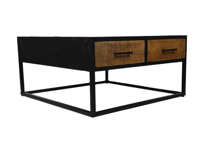 Salontafel Verona - 80x80x40 - naturel/zwart - Mangohout/metaal