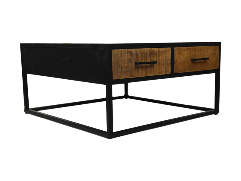 Salontafel Verona - 80x80x40 - naturel/zwart - Mangohout/metaal