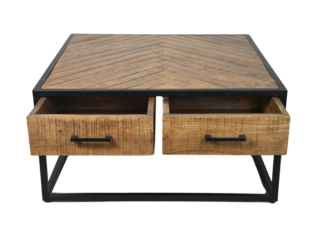 Salontafel Verona - 80x80x40 - naturel/zwart - Mangohout/metaal