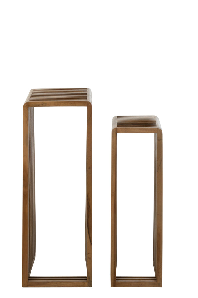 Set Of 2 Side Tables Cubic Recycle Teak Natural