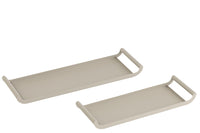 Set Of 2 Trays Rectangle Metal Grey