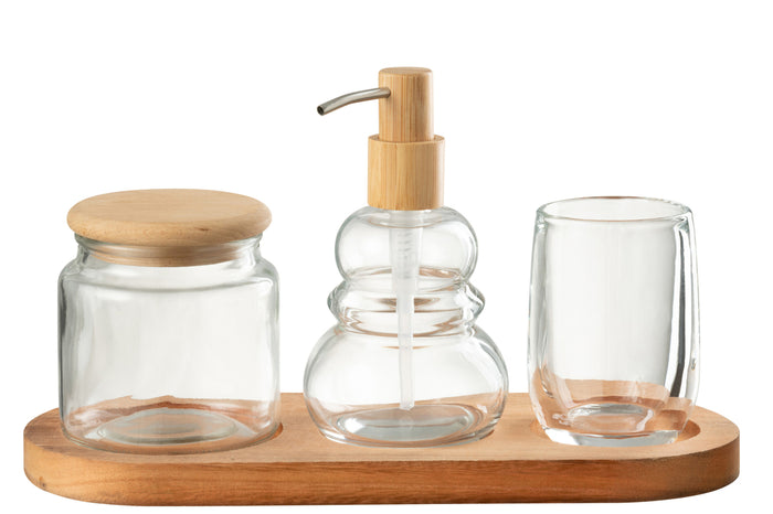 Set Of 4 Bathroom Set Glass/Wood Transparent