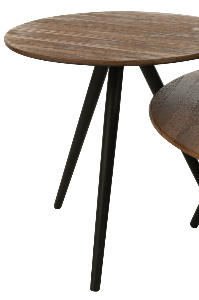 Set Of 4 Tables Round Recycle Teak Natural