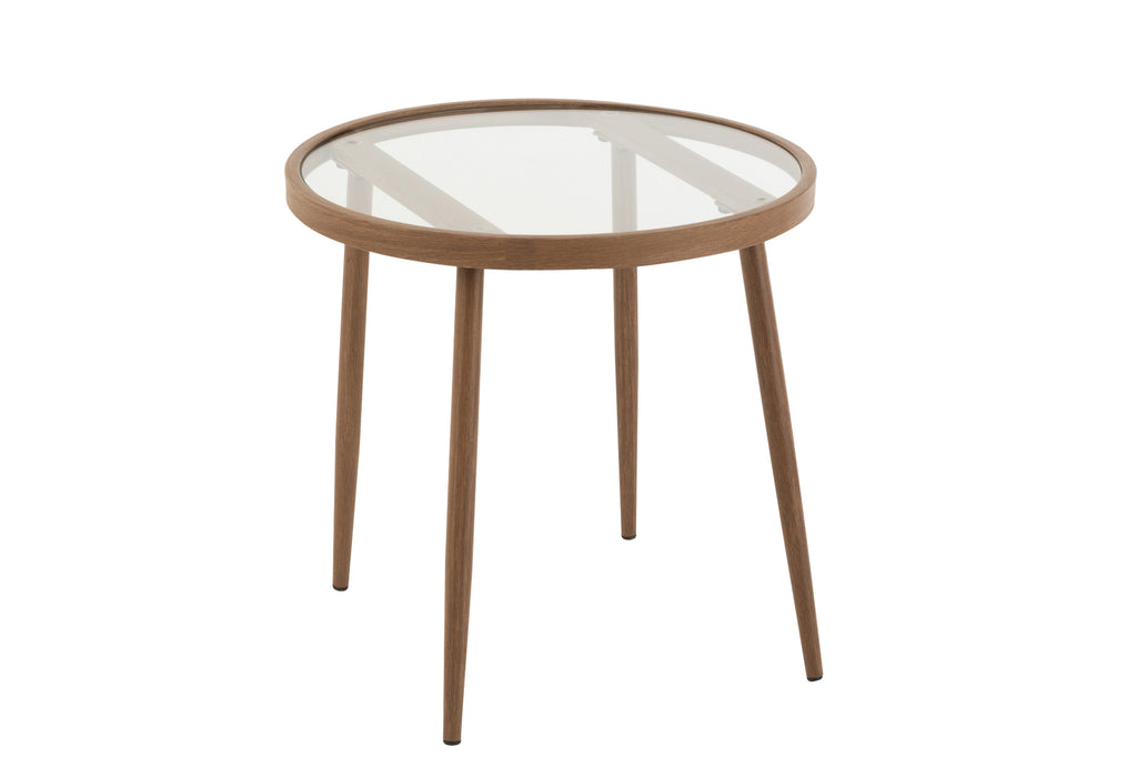 Side Table Round Metal/Glass Dark Brown