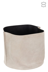 Round Low Beige Leather Storage Basket