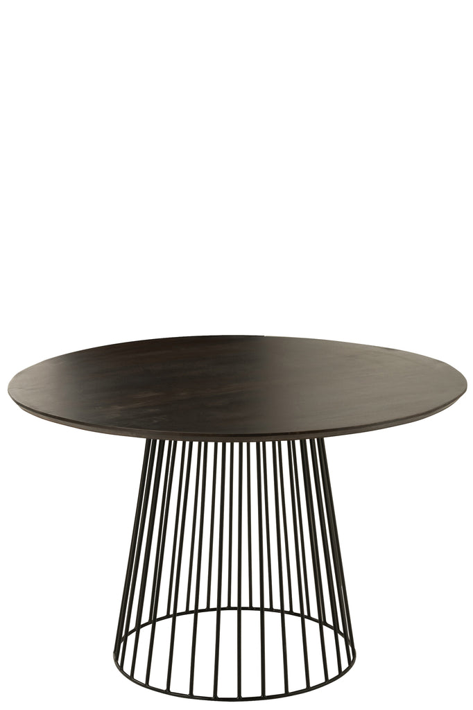 Table Round Wood Metal Natural Black