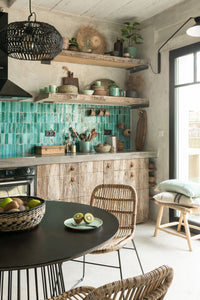 Table Round Wood Metal Natural Black