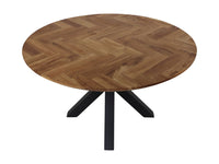 Tafel Fishbone Rond- 140x140x76 - Naturel/zwart - Eiken/metaal