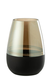 Tealight Holder/Vase Lines Glass Black/Gold Large
