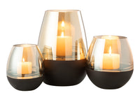 Tealight Holder/Vase Lines Glass Black/Gold Large