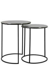 Side table S/2 35x48+40x53,5 cm THIZAS raw nickl-matt blck