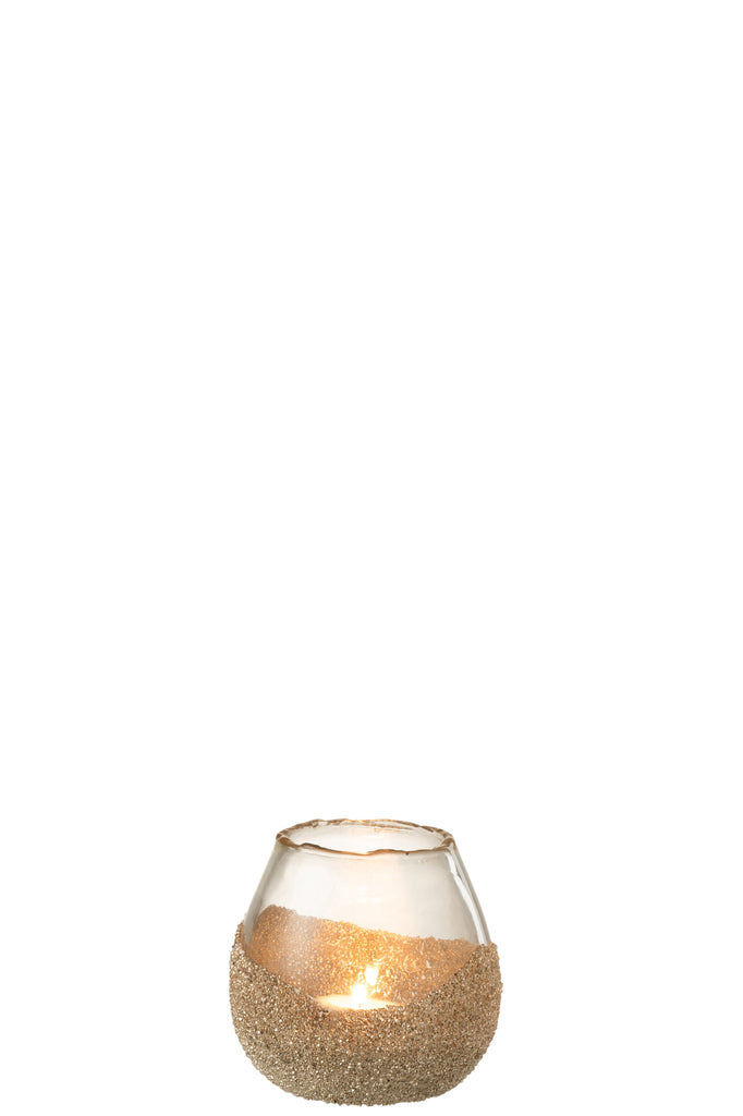 Tealight Holder Half Pearls Round Glass Gold Small
