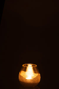 Tealight Holder Half Pearls Round Glass Gold Small