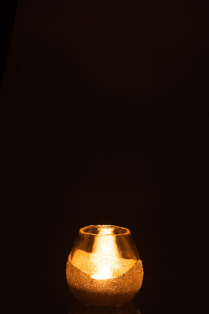 Tealight Holder Half Pearls Round Glass Gold Small