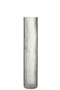 Vase Cylinder Half Crackle Glass Transparent Large