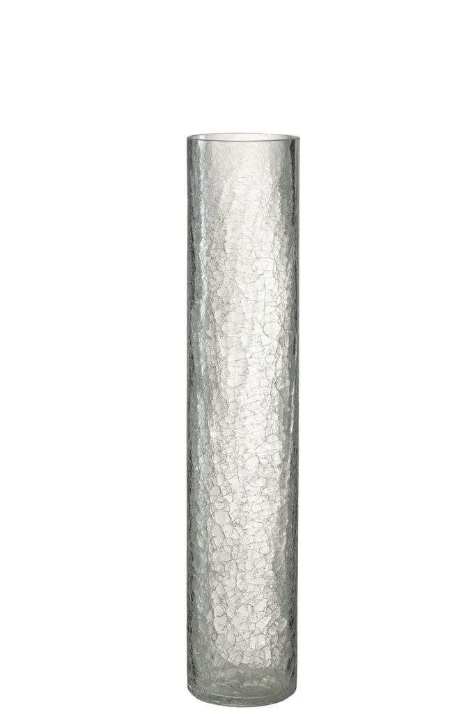 Vase Cylinder Half Crackle Glass Transparent Large