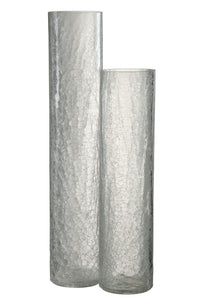 Vase Cylinder Half Crackle Glass Transparent Large