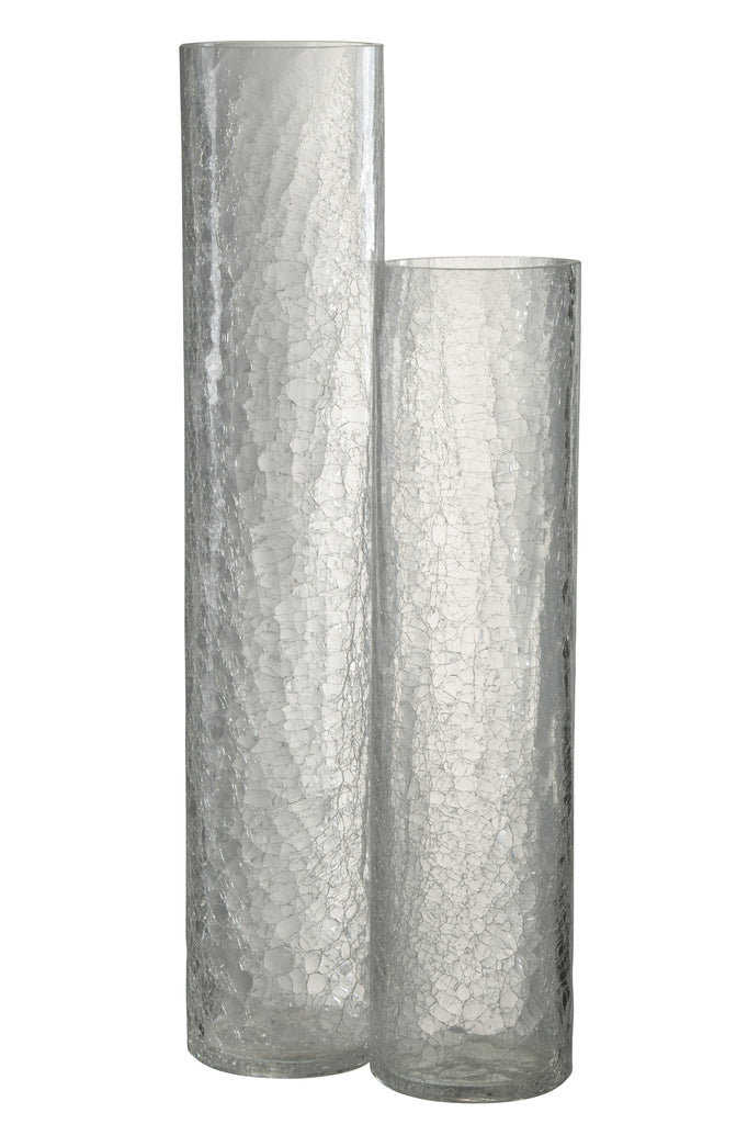Vase Cylinder Half Crackle Glass Transparent Large