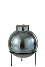 Afbeelding in Gallery-weergave laden, Vase Ball Glass/Metal Blue/Black Large
