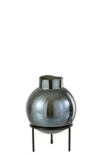 Afbeelding in Gallery-weergave laden, Vase Ball Glass/Metal Blue/Black Small
