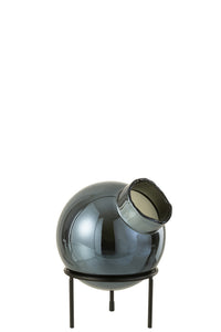 Vase Ball Glass/Metal Blue/Black Small