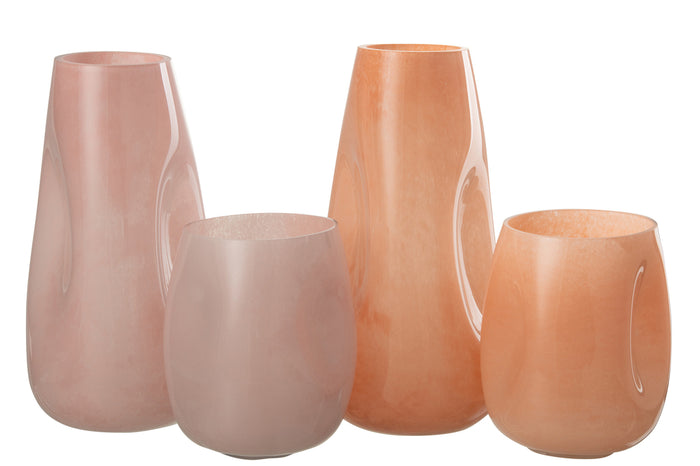 Vase Bumps Glass Pink/Orange Large Assortment Of 2