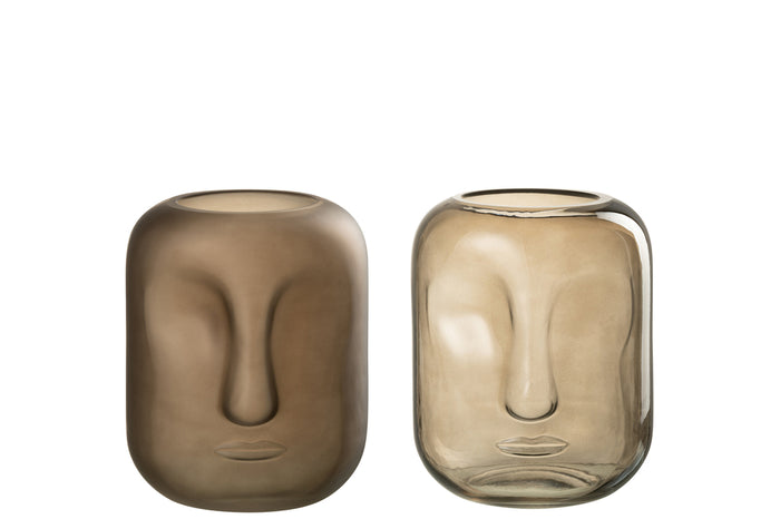 Vase Face Glass Brown Small Assortment Of 2