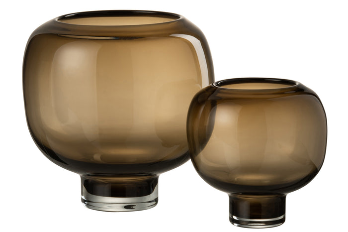 Vase On Foot Round Glass Dark Brown Large