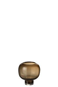 Vase On Foot Round Glass Dark Brown Small