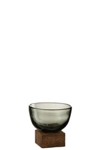 Afbeelding in Gallery-weergave laden, Vase On Foot Wide Glass/Wood Grey/Dark Brown Small

