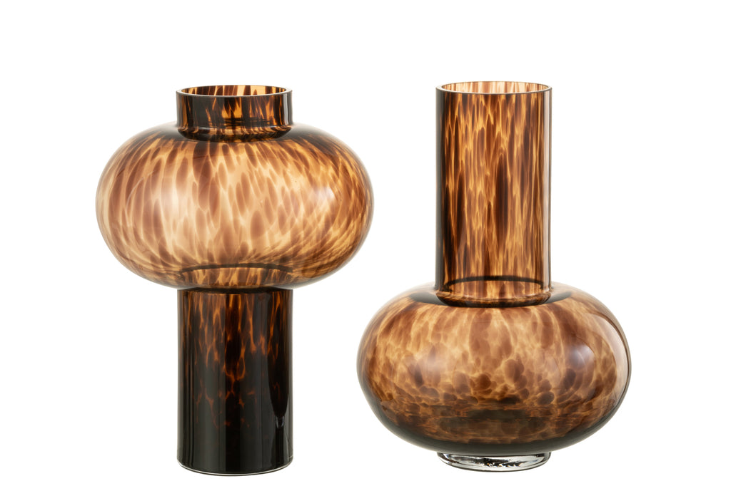 Vase Grenade Glass Brown/Black Assortment Of 2