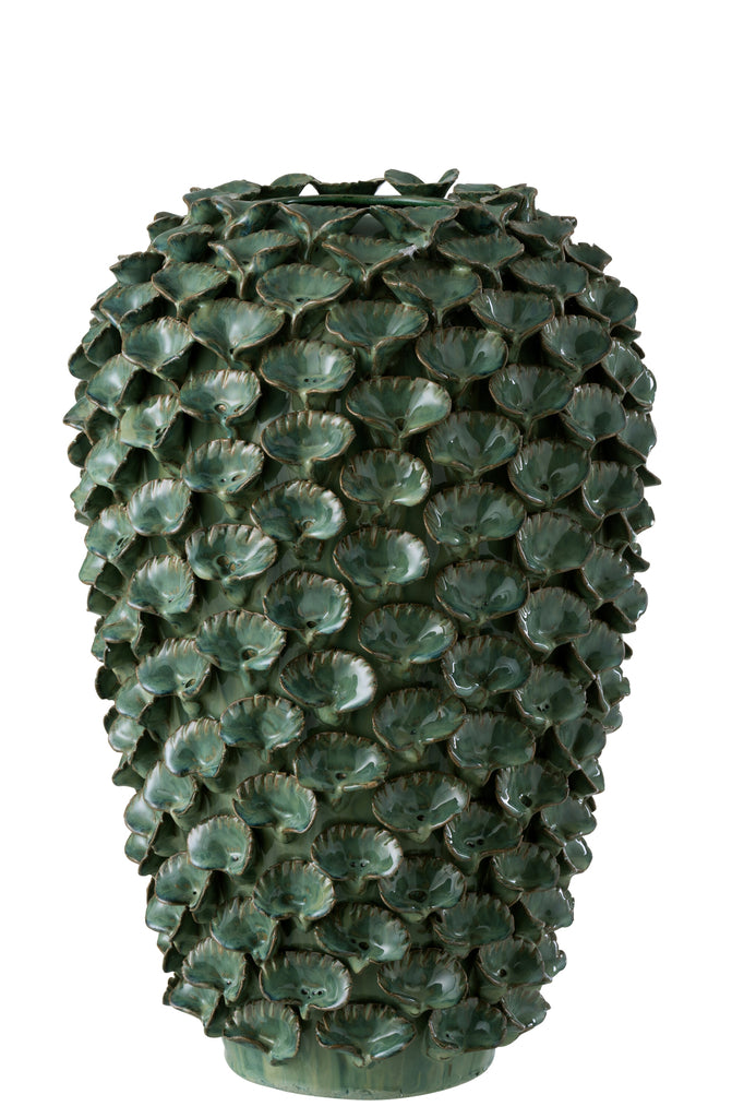 Vase Leaves Earthenware Green Large
