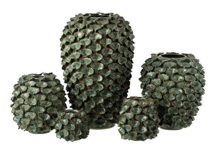 Vase Leaves Earthenware Green Large